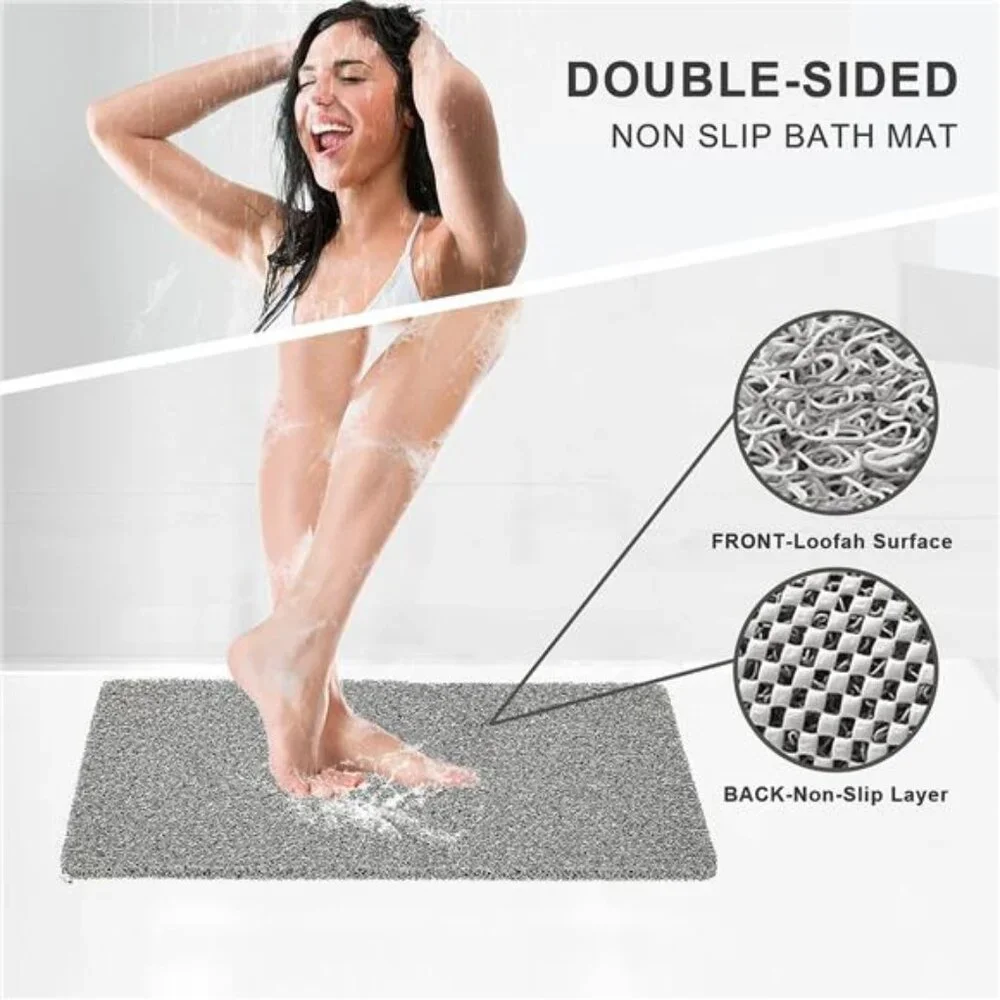 Non Slip Bathtub Mat Extra Thick Loofah Shower Bath Mat Quick Dry Grey